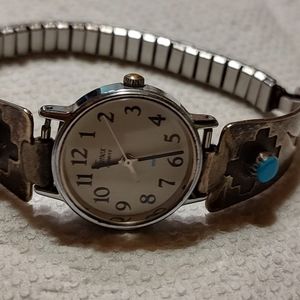 Ladies sterling silver turquoise native American wrist watch
